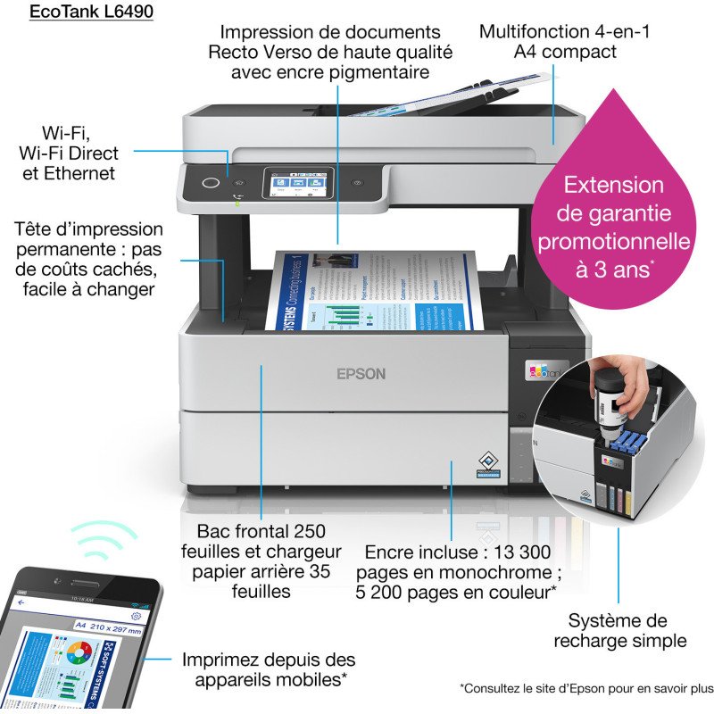 Imprimante Epson Ecotank L Multifonction R Servoirs Rechargeable