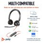 POLY Blackwire 3320 Stereo USB-C Headset +USB-C/A Adapter Avec fil Arceau Bureau/Centre d'appels USB Type-C Noir POLY