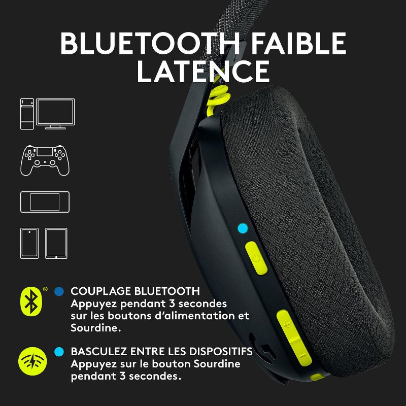 Casque PC Logitech Gaming LG435 LIGHTSPEED sans fil, Bluetooth