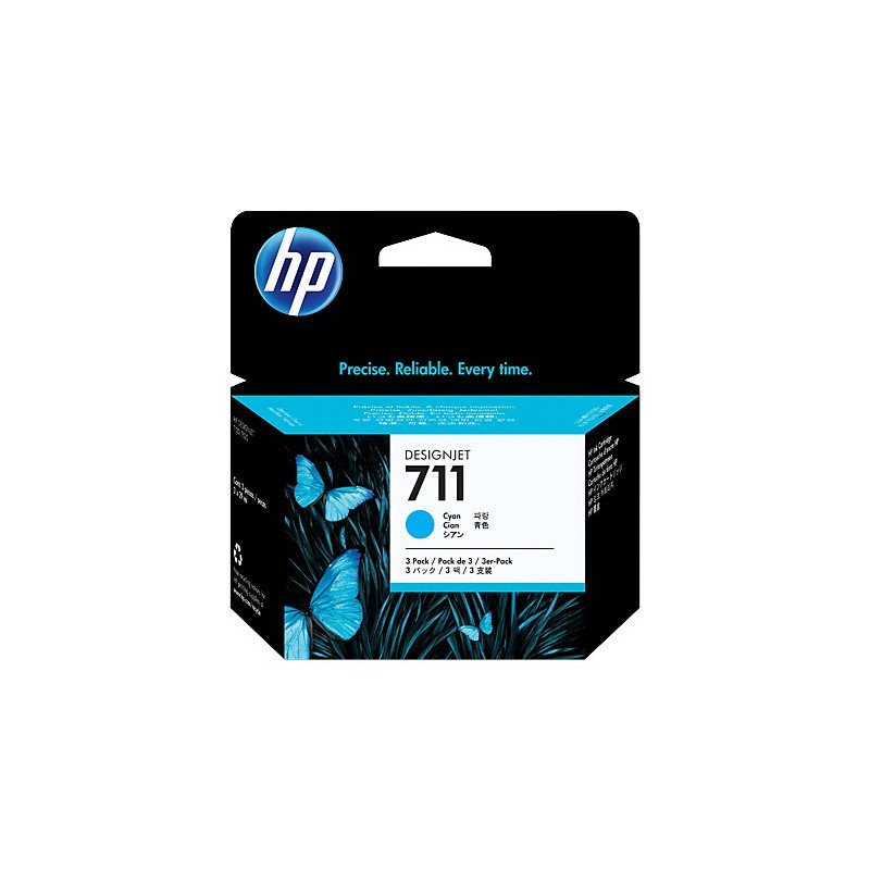 Pack de 3 Cartouches d'encre HP d'origine 711 Cyan (CZ134A)