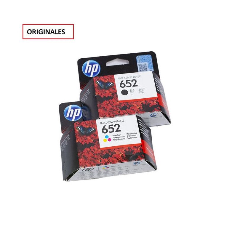 Hp Pack Cartouches 652 Noir + 652 Couleur - ORIGINALES Hp