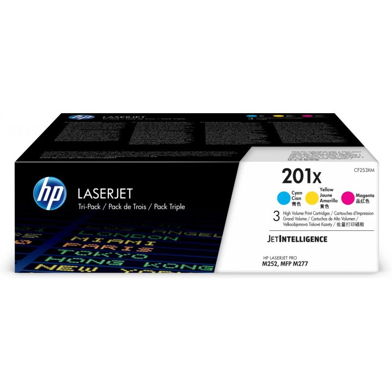 HP 201X LaserJet, lot de 3 cartouches de toner grande capacité authentiques, cyan/magenta/jaune (CF253XM) Hp