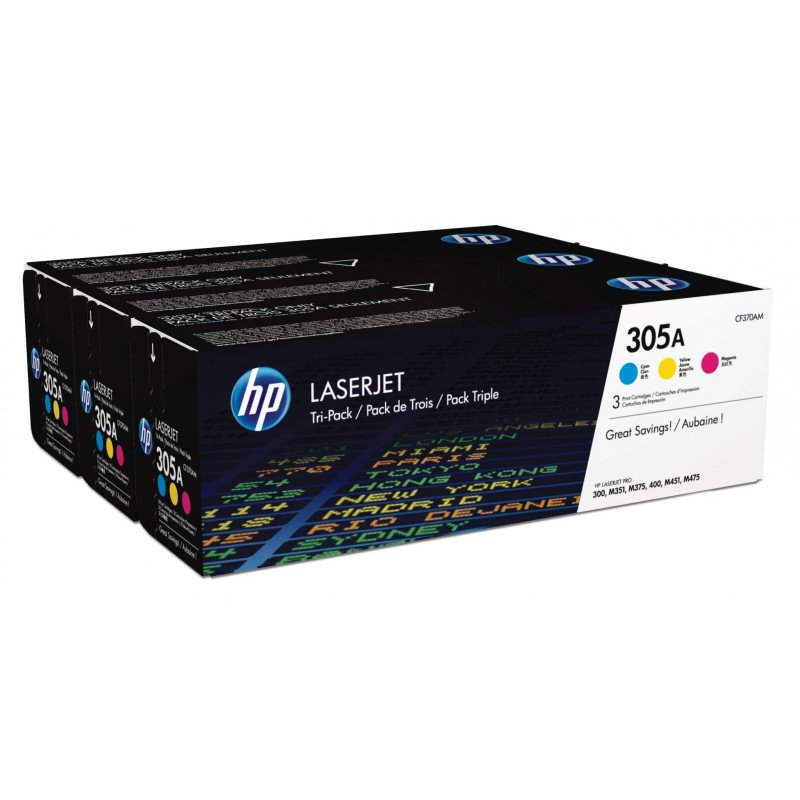 Pack de 3 toners couleur HP LaserJet d'origine 305A Cyan/Magenta/Jaune (CF370AM) Hp