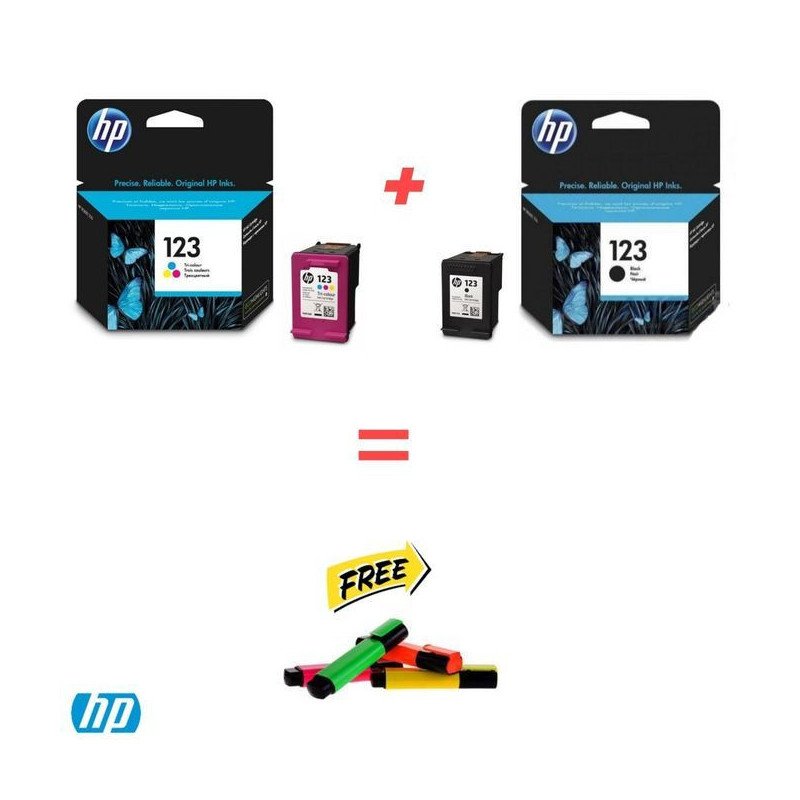 Cartouche HP 123 Noir + 123 tri-couleur ( Jeux Fleurissant Offert ) Hp