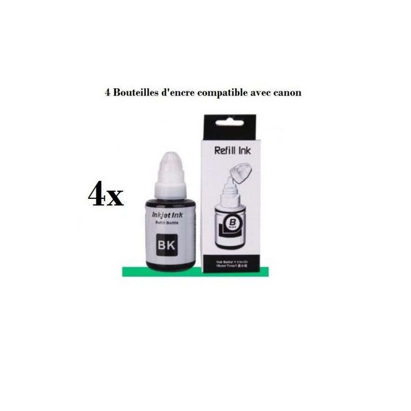 Pack 4 Bouteilles d'encre GI-490 Noir Compatible avec les imprimantes Canon PIXMA G series GENERIC