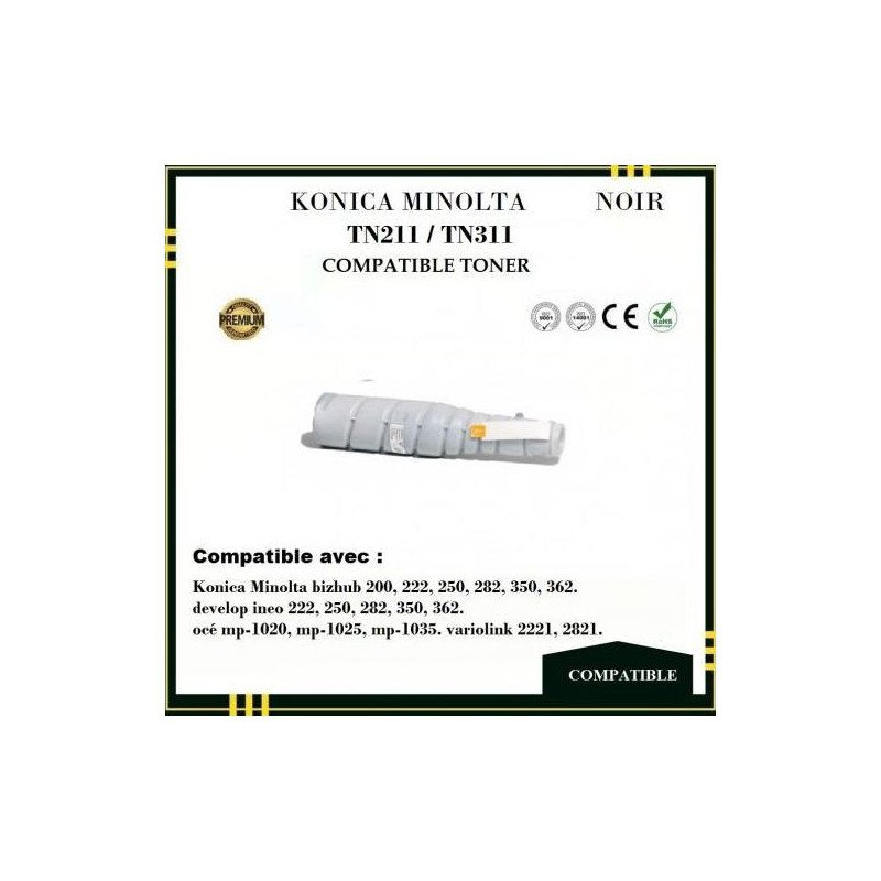 Toner Compatible avec Konica Minolta TN211 / TN311 200, 222, 250, 282, 350, 362. Develop ineo 222, 250, 282, 350, 362. GENERIC