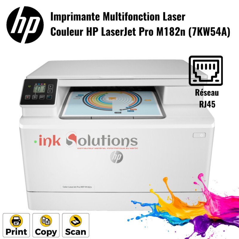 Imprimante Multifonction Laser Couleur HP LaserJet Pro M182n (7KW54A) Hp