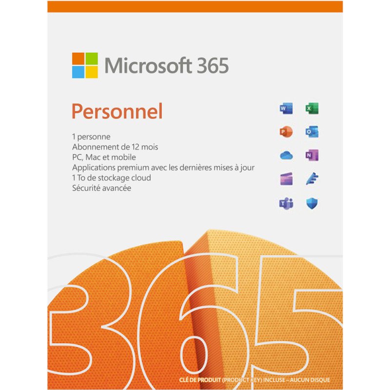 Microsoft 365 Personal Français - 1 an / 1 PC (QQ2-01735) Microsoft